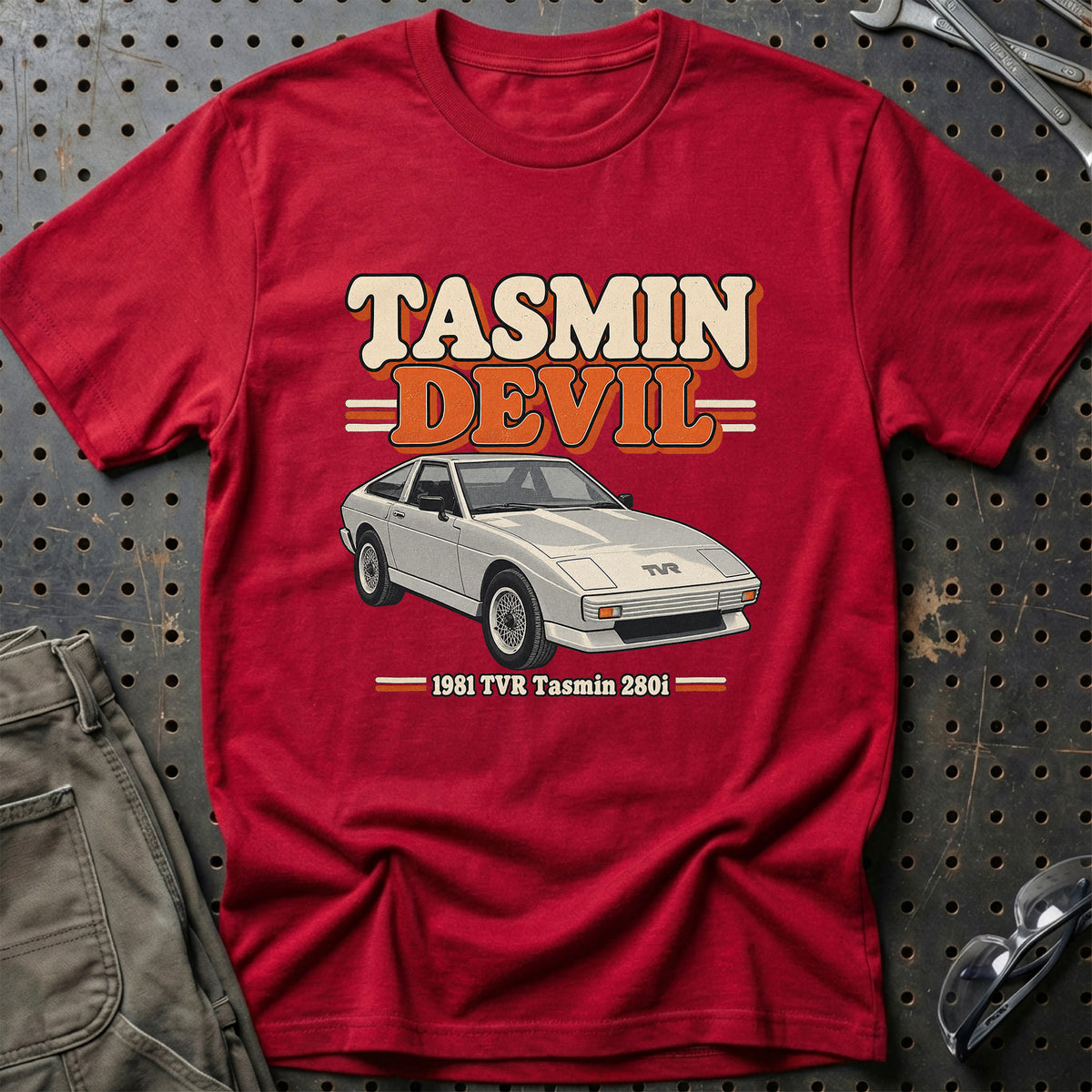 
TVR Tasmin 280i 1981 – Tasmin Devil T-Shirt – Rød