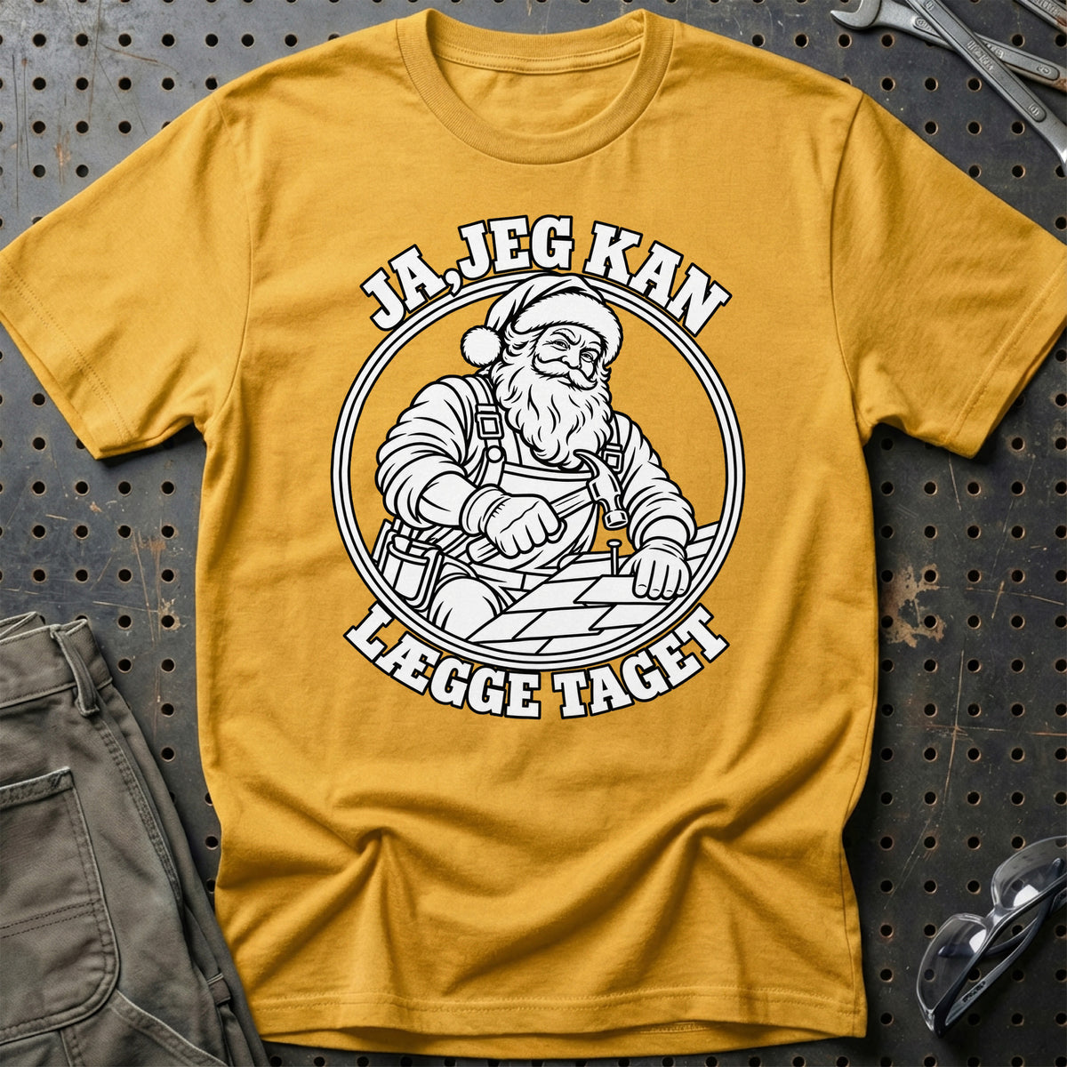 
Tagdækker – Santa Kan Det – Jul T-Shirt – Guld