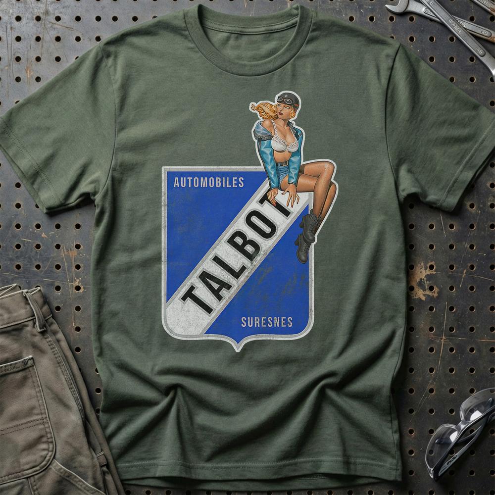 Talbot Pinup T-Shirt-Beklædning-Talbot-Grøn Militær-S-Garage Culture Shop- garage - man cave - merchandise