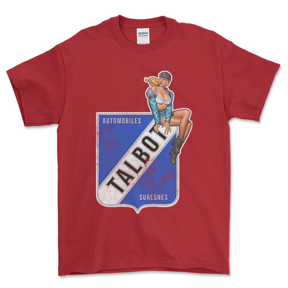 Talbot Pinup - Unisex T-Shirt , Bomuld-Beklædning-Talbot-Rød-S-Forside-Garage Culture Shop- garage - man cave - merchandise