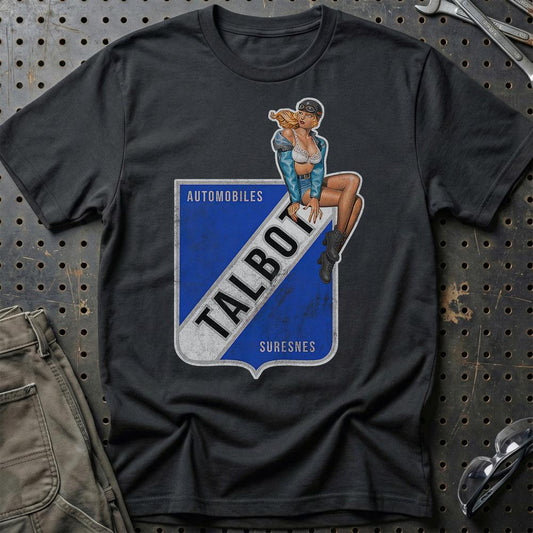 Talbot Pinup - Unisex T-Shirt , Bomuld-Beklædning-Talbot-Sort-S-Garage Culture Shop- garage - man cave - merchandise
