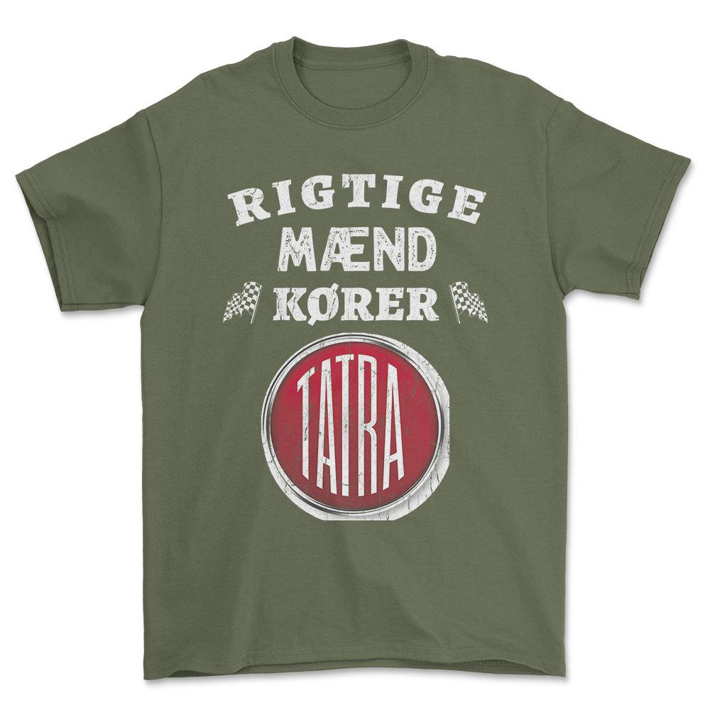Tatra Rigtige Mænd Kører - Unisex T-Shirt , Bomuld-Beklædning-Tatra-Grøn Militær-S-Forside-Garage Culture Shop- garage - man cave - merchandise