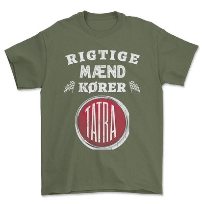 Tatra Rigtige Mænd Kører - Unisex T-Shirt , Bomuld-Beklædning-Tatra-Grøn Militær-S-Forside-Garage Culture Shop- garage - man cave - merchandise