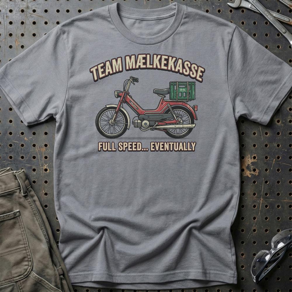 Team Mælkekasse Full Speed... Eventually - Unisex T-Shirt , Bomuld-Beklædning-Puch-Grå Sport-S-Garage Culture Shop- garage - man cave - merchandise
