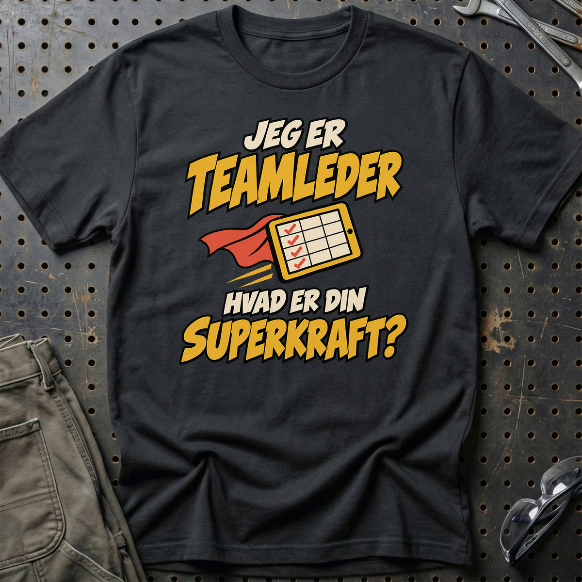 
Teamleder – Hvad er din superkraft? – Unisex T-Shirt – Sort