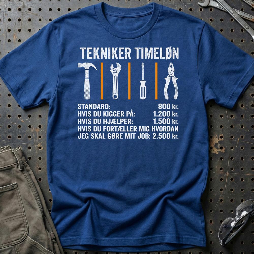 Tekniker Timeløn - Unisex T-Shirt , Bomuld-Beklædning-Garage Culture-Blå Royal-S-Garage Culture Shop- garage - man cave - merchandise