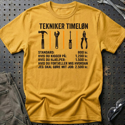 Tekniker Timeløn - Unisex T-Shirt , Bomuld-Beklædning-Garage Culture-Guld-S-Garage Culture Shop- garage - man cave - merchandise
