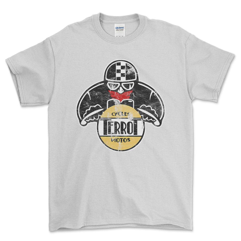 Terrot Biker Vintage Style Unisex T-Shirt , Bomuld-Beklædning-Terrot-Hvid-S-Forside-Garage Culture Shop- garage - man cave - merchandise