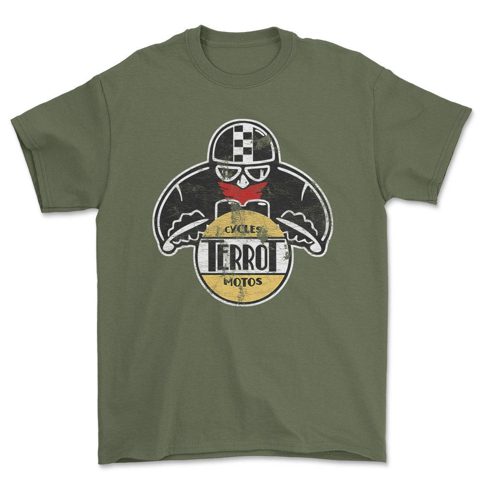 Terrot Biker Vintage Style Unisex T-Shirt , Bomuld-Beklædning-Terrot-Grøn Militær-S-Forside-Garage Culture Shop- garage - man cave - merchandise