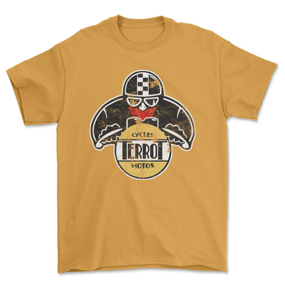Terrot Biker Vintage Style Unisex T-Shirt , Bomuld-Beklædning-Terrot-Guld-S-Forside-Garage Culture Shop- garage - man cave - merchandise