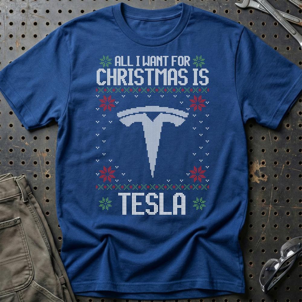 Tesla - All I Want For Christmas T-Shirt-Beklædning-Tesla-Blå Royal-S-Garage Culture Shop- garage - man cave - merchandise