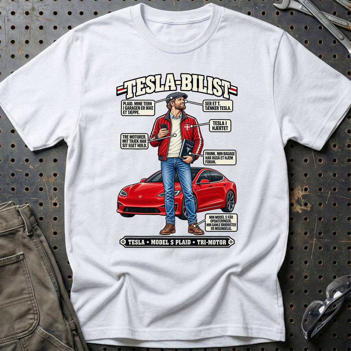 
Tesla-Bilist T-Shirt – Hvid
