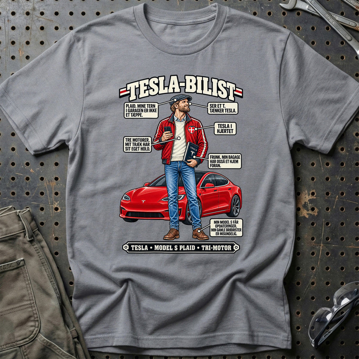 
Tesla-Bilist T-Shirt – Grå Sport