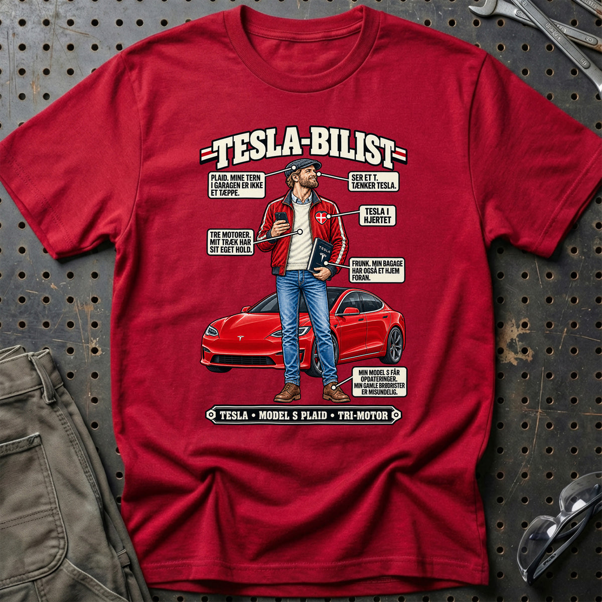 
Tesla-Bilist T-Shirt – Rød