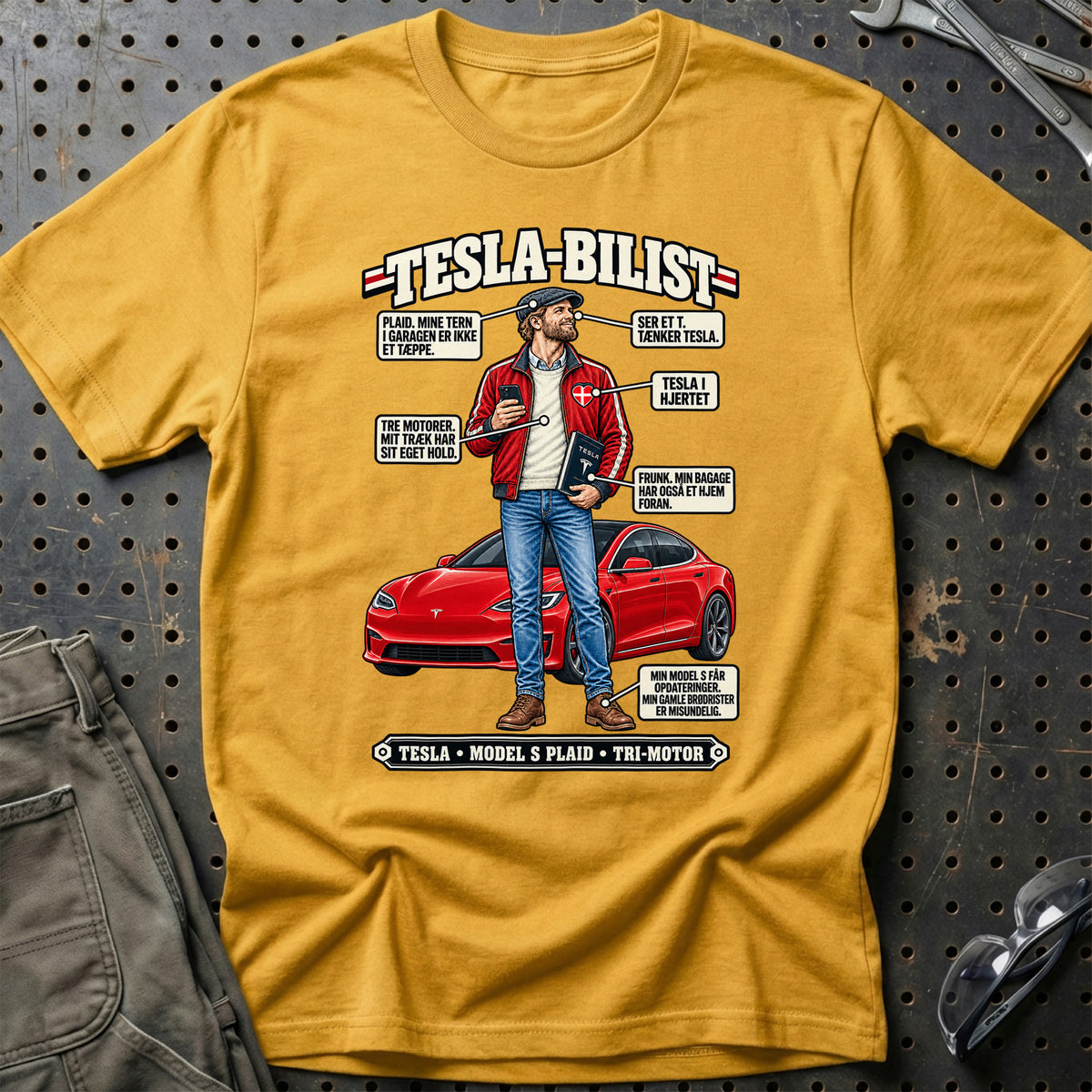
Tesla-Bilist T-Shirt – Guld