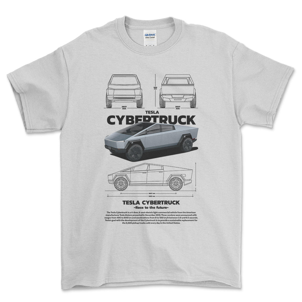 Tesla Cybertruck - Unisex T-Shirt , Bomuld-Beklædning-Tesla-Hvid-S-Forside-Garage Culture Shop- garage - man cave - merchandise