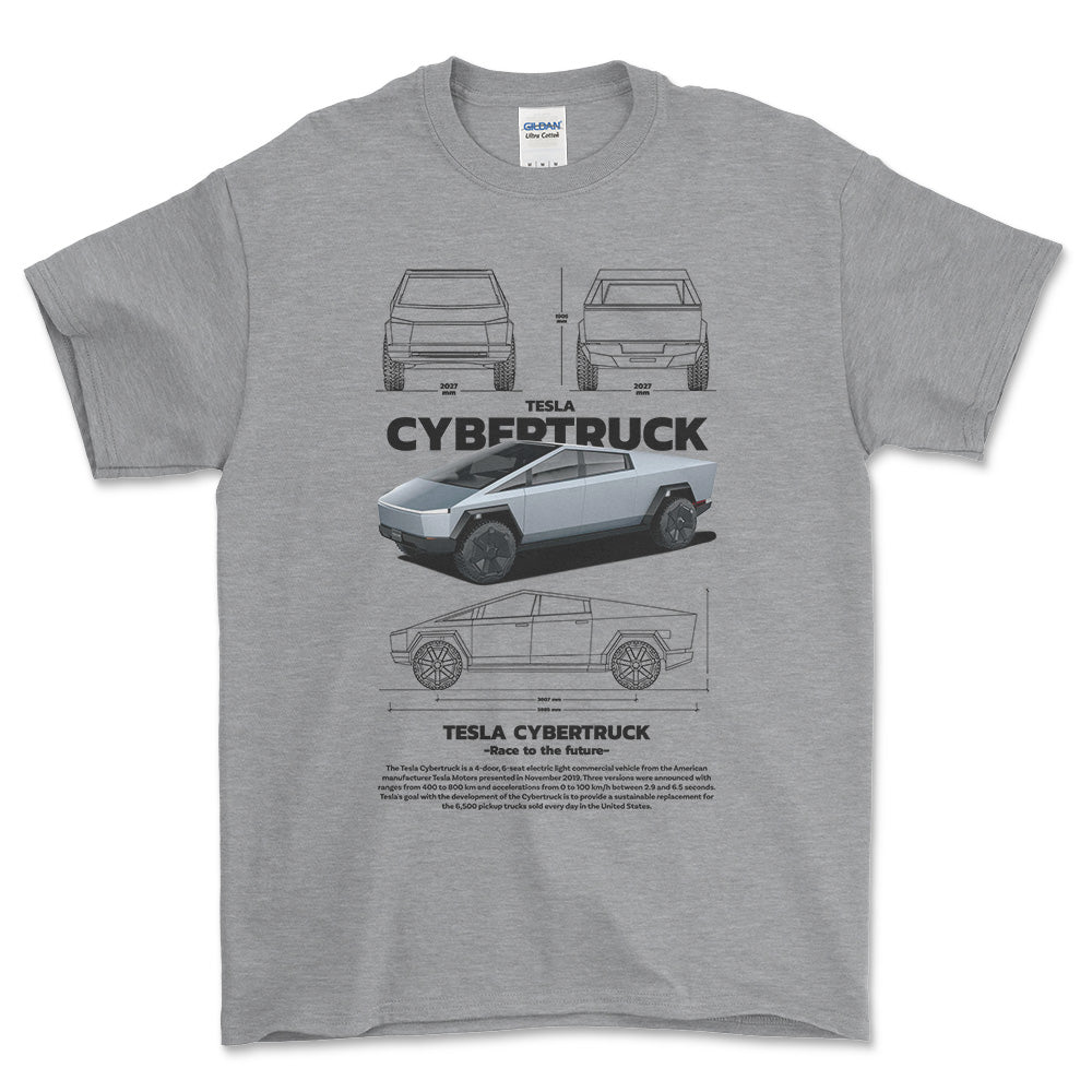 Tesla Cybertruck - Unisex T-Shirt , Bomuld-Beklædning-Tesla-Grå Sport-S-Forside-Garage Culture Shop- garage - man cave - merchandise