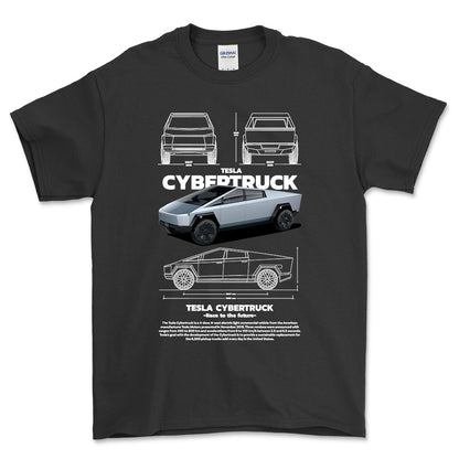 Tesla Cybertruck - Unisex T-Shirt , Bomuld-Beklædning-Tesla-Sort-S-Forside-Garage Culture Shop- garage - man cave - merchandise