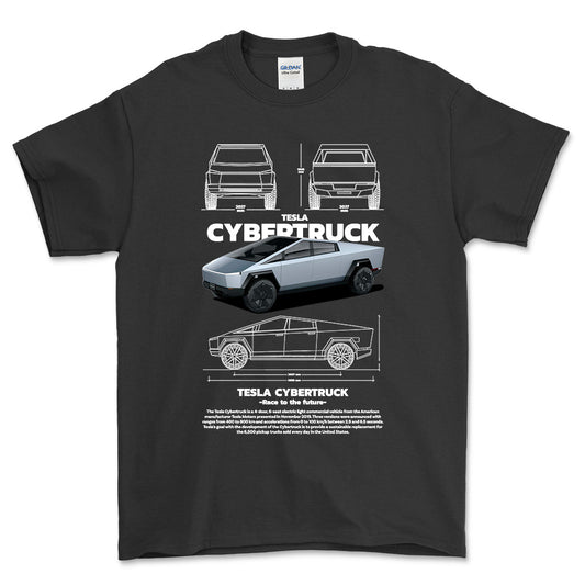 Tesla Cybertruck - Unisex T-Shirt , Bomuld-Beklædning-Tesla-Sort-S-Forside-Garage Culture Shop- garage - man cave - merchandise