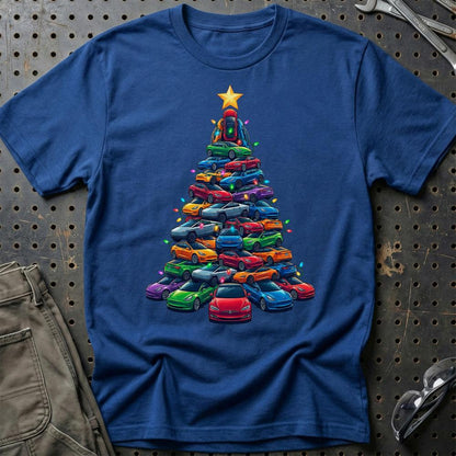 Tesla Juletræ Christmas Tree - Unisex T-Shirt-Beklædning-Tesla-Blå Royal-S-Garage Culture Shop- garage - man cave - merchandise