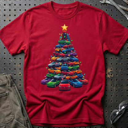 Tesla Juletræ Christmas Tree - Unisex T-Shirt-Beklædning-Tesla-Rød-S-Garage Culture Shop- garage - man cave - merchandise