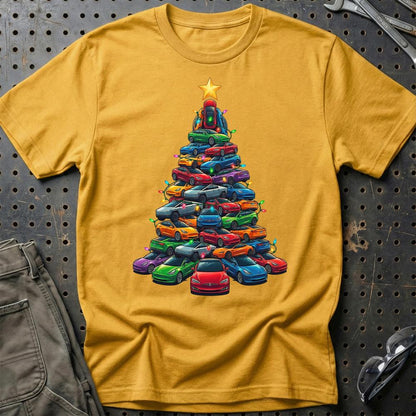 Tesla Juletræ Christmas Tree - Unisex T-Shirt-Beklædning-Tesla-Guld-S-Garage Culture Shop- garage - man cave - merchandise