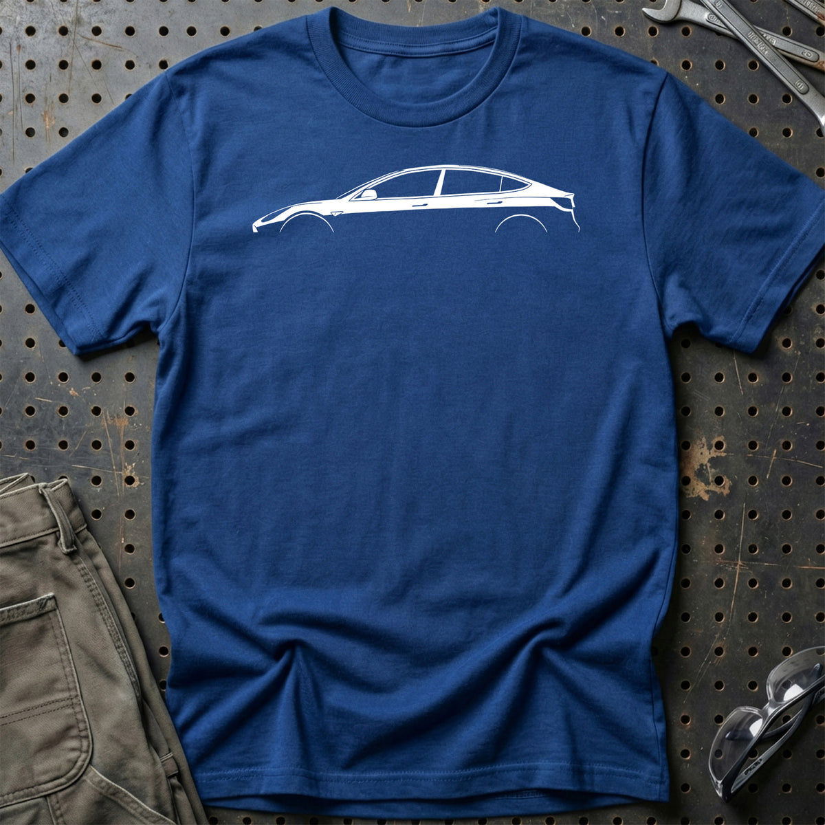 
Tesla Model 3 Silhuet T-Shirt – Blå Royal
