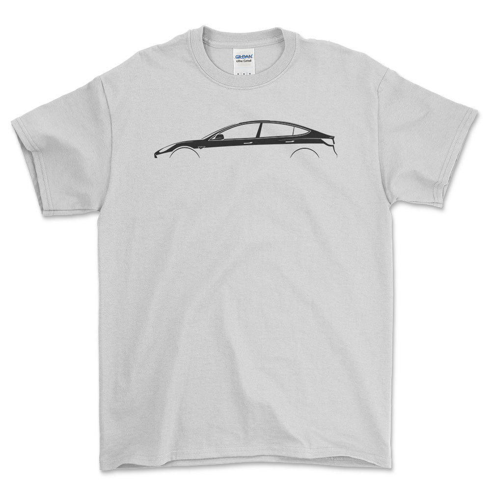 Tesla Model 3 Silhuet - Unisex T-Shirt , Bomuld-Beklædning-Tesla-Hvid-S-Forside-Garage Culture Shop- garage - man cave - merchandise