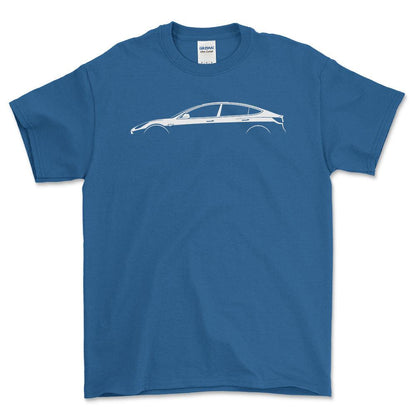 Tesla Model 3 Silhuet - Unisex T-Shirt , Bomuld-Beklædning-Tesla-Blå Royal-S-Forside-Garage Culture Shop- garage - man cave - merchandise