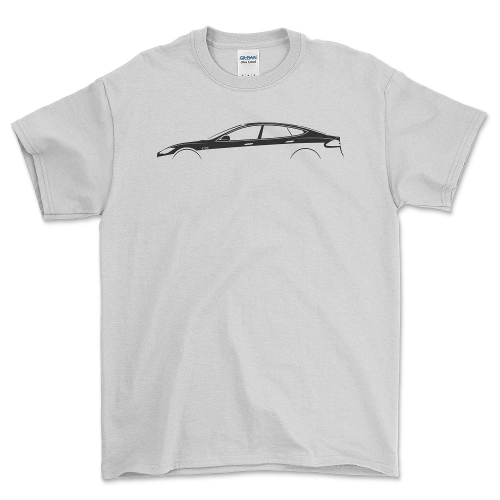 Tesla Model S Silhuet - Unisex T-Shirt , Bomuld-Beklædning-Tesla-Hvid-S-Forside-Garage Culture Shop- garage - man cave - merchandise