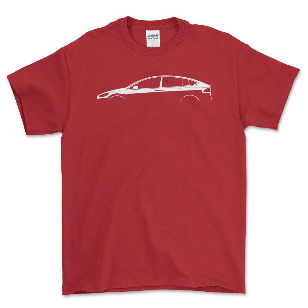 Tesla Model X Silhuet - Unisex T-Shirt , Bomuld-Beklædning-Tesla-Rød-S-Forside-Garage Culture Shop- garage - man cave - merchandise