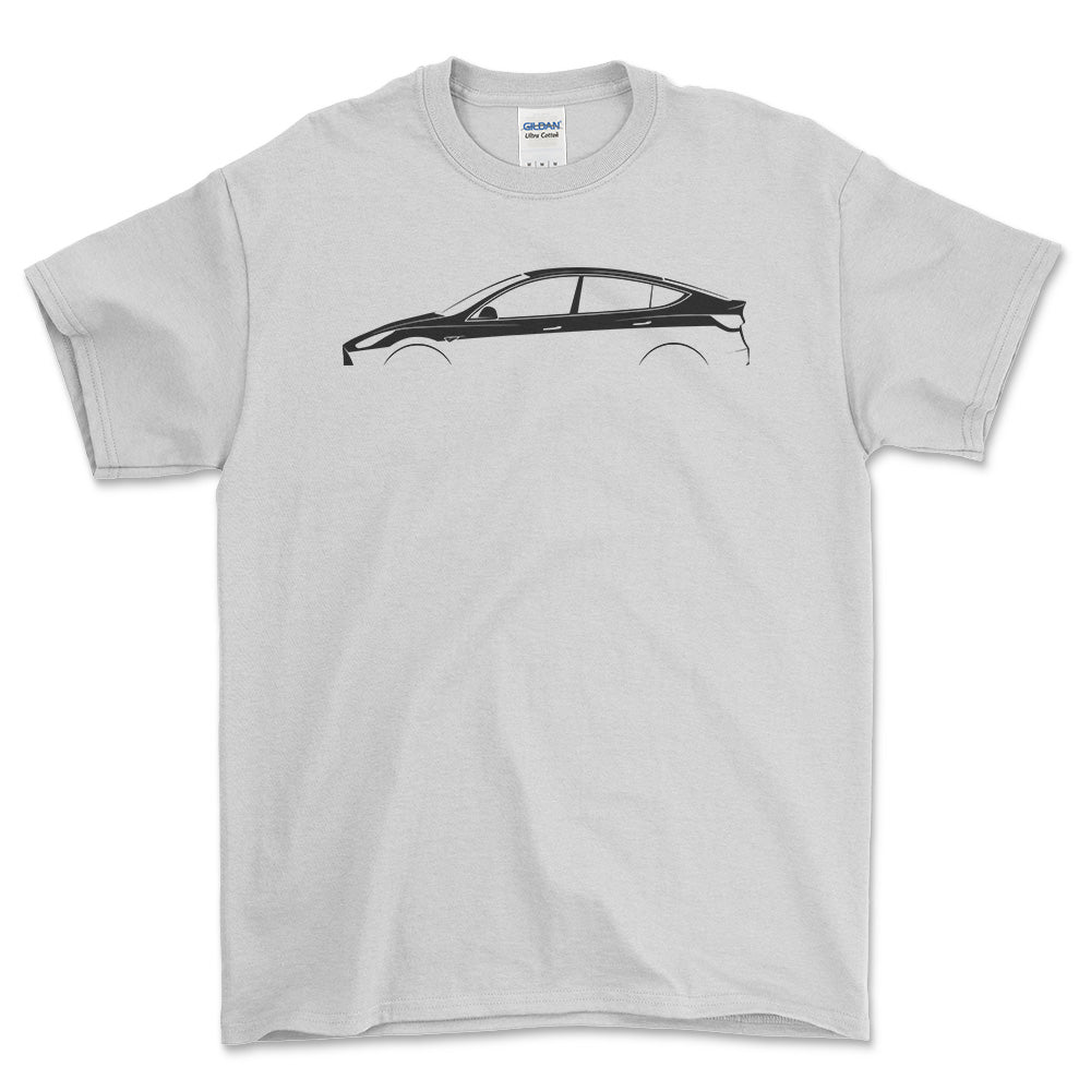 Tesla Model Y Silhuet T-Shirt-Beklædning-Tesla-Hvid-S-Garage Culture Shop- garage - man cave - merchandise