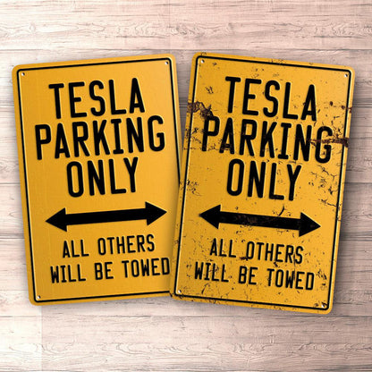 Tesla Parking Only Skilte, Musemåtte, Dørmåtte , Plakat-Parking skilte-Tesla-Garage Culture Shop- garage - man cave - merchandise
