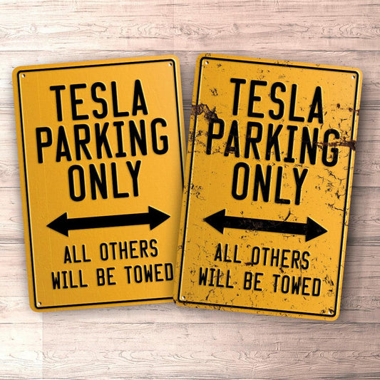 Tesla Parking Only Skilte, Musemåtte, Dørmåtte , Plakat-Parking skilte-Tesla-Garage Culture Shop- garage - man cave - merchandise