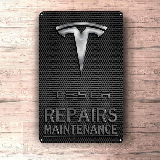 Tesla Repairs Maintenance Skilte, Musemåtte, Dørmåtte , Plakat-Skilte-Tesla-Garage Culture Shop- garage - man cave - merchandise