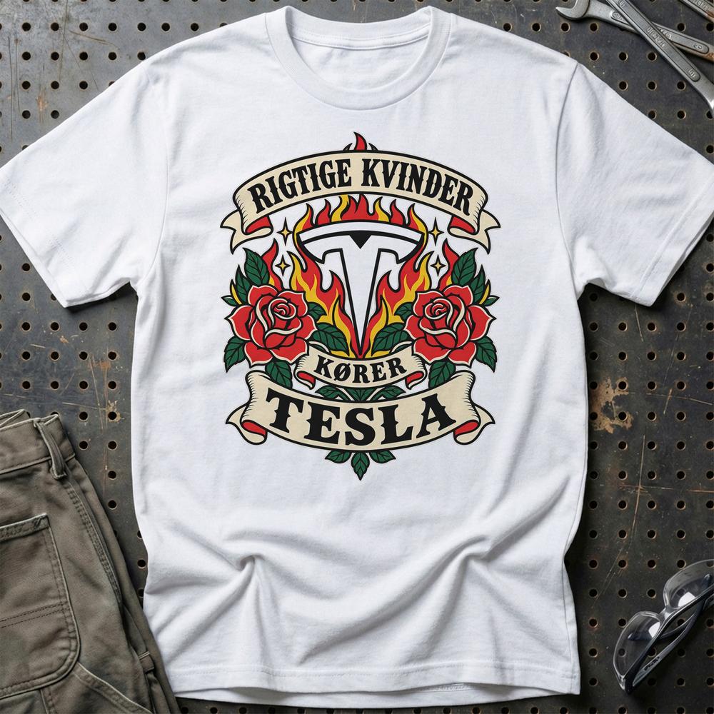 
Produktbillede af Tesla Rigtige Kvinder Kører – Roser og Flammer T-Shirt