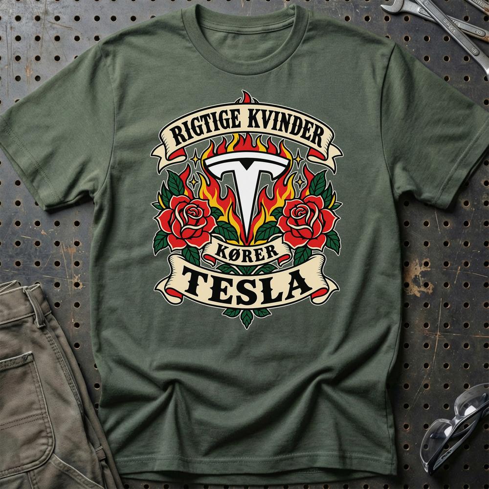 
Produktbillede af Tesla Rigtige Kvinder Kører – Roser og Flammer T-Shirt