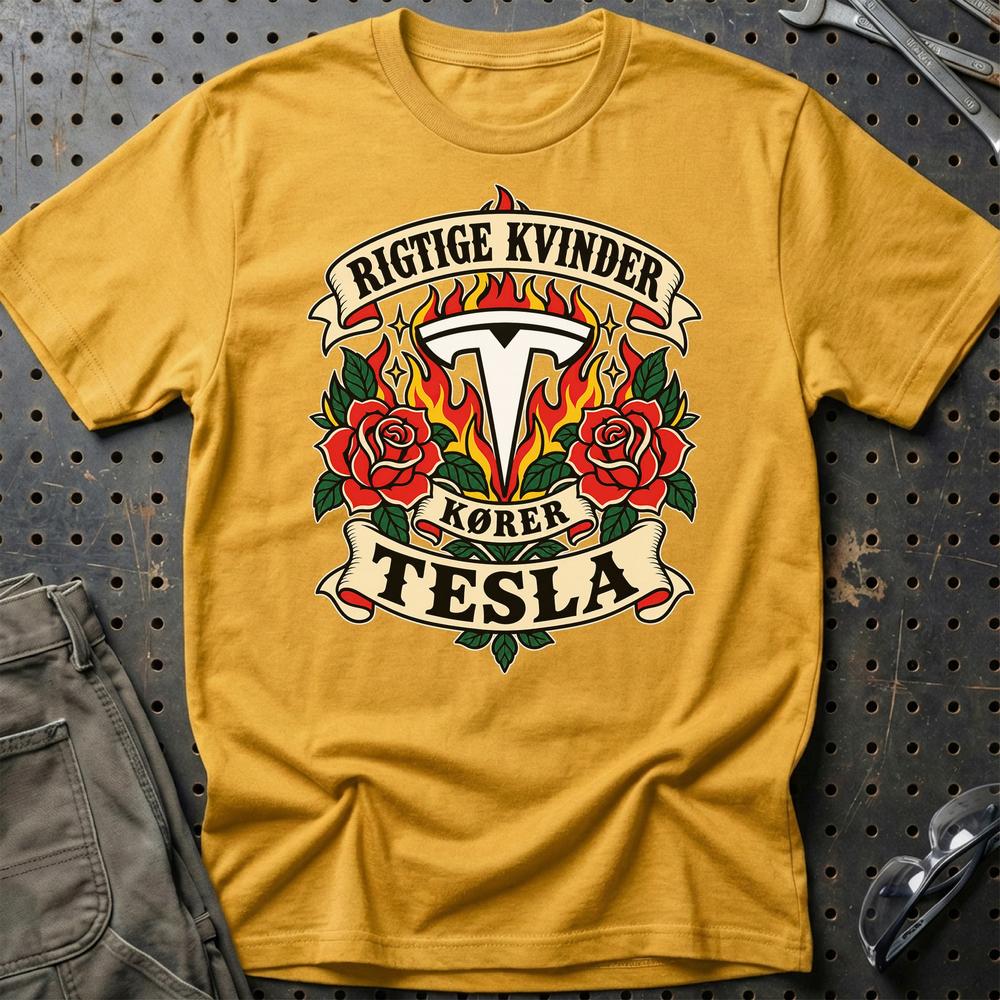 
Produktbillede af Tesla Rigtige Kvinder Kører – Roser og Flammer T-Shirt