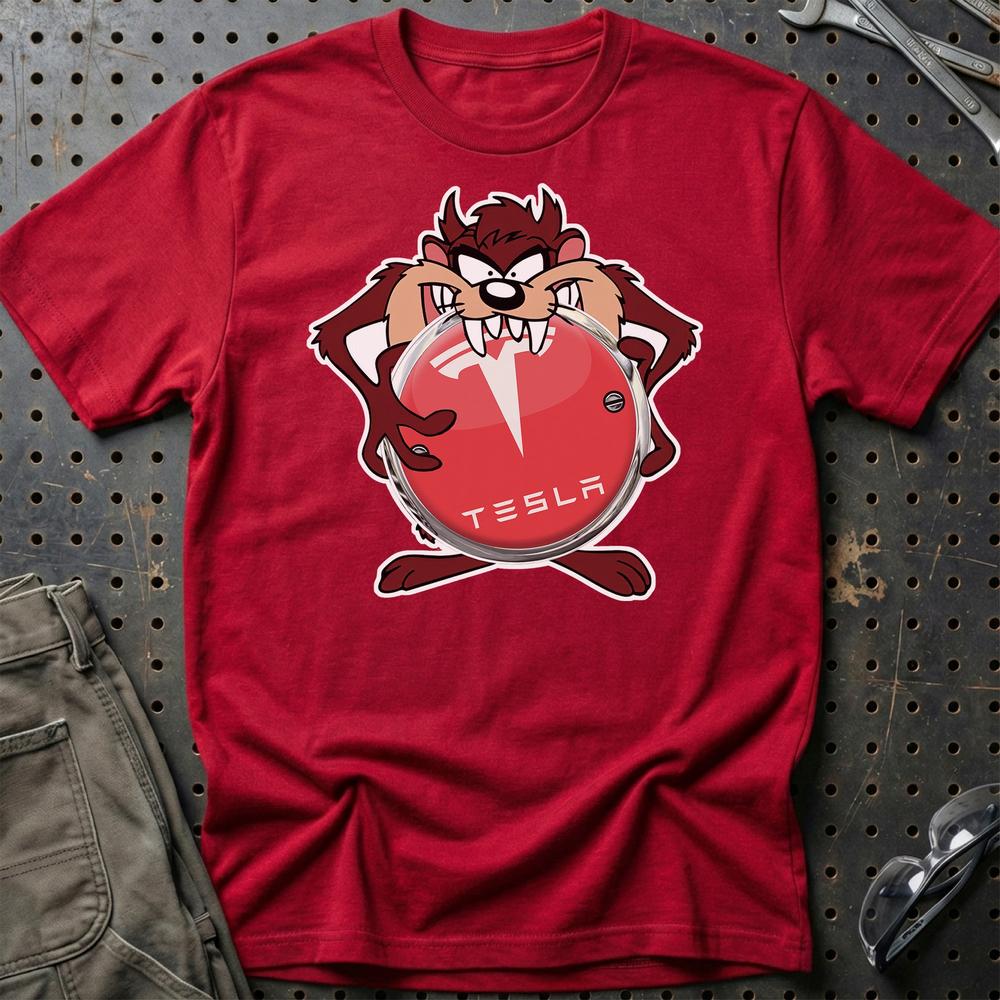 Tesla TAZ Unisex T-Shirt , Bomuld-Beklædning-Tesla-Rød-S-Garage Culture Shop- garage - man cave - merchandise