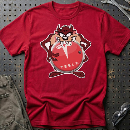 Tesla TAZ Unisex T-Shirt , Bomuld-Beklædning-Tesla-Rød-S-Garage Culture Shop- garage - man cave - merchandise