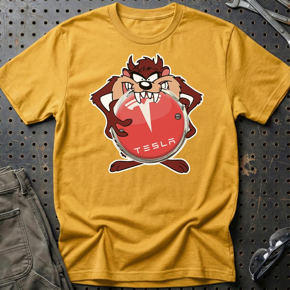 Tesla TAZ Unisex T-Shirt , Bomuld-Beklædning-Tesla-Guld-S-Garage Culture Shop- garage - man cave - merchandise