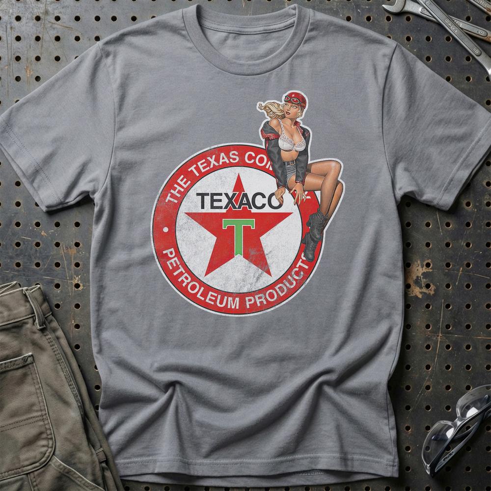 Texaco Pinup T-Shirt-Beklædning-Motoroil-Grå Sport-S-Garage Culture Shop- garage - man cave - merchandise