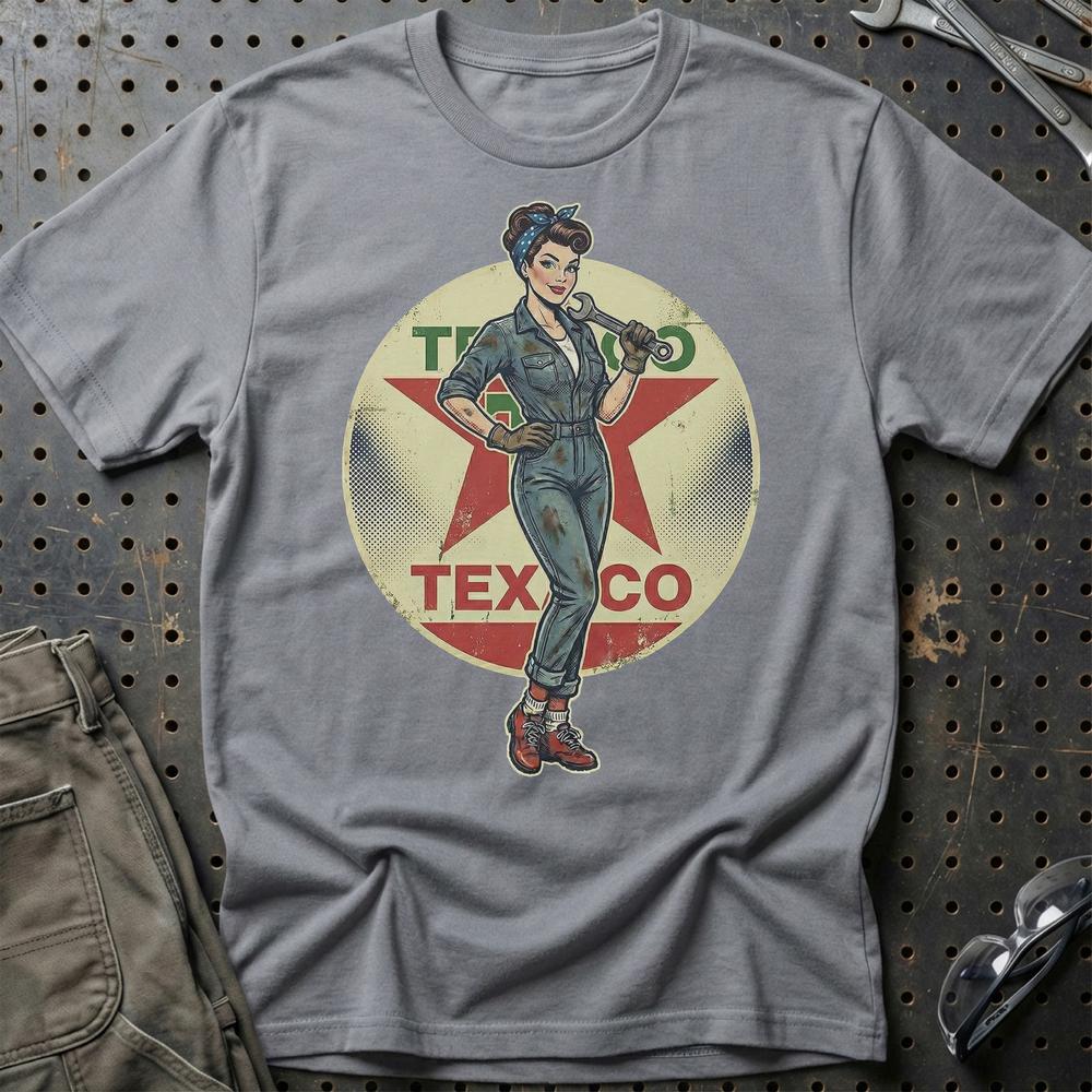 Texaco Pinup T-Shirt-Beklædning-Motoroil-Grå Sport-S-Garage Culture Shop- garage - man cave - merchandise
