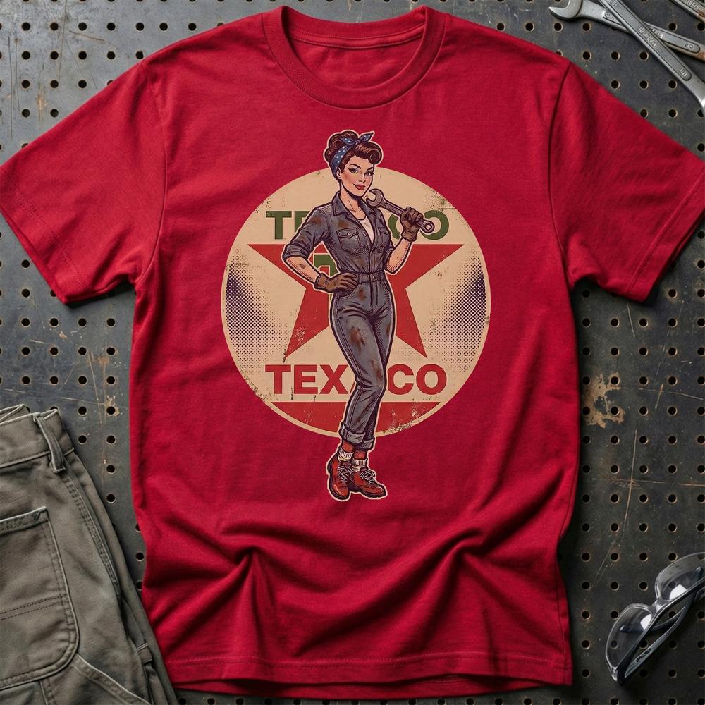 Texaco Pinup T-Shirt-Beklædning-Motoroil-Rød-S-Garage Culture Shop- garage - man cave - merchandise