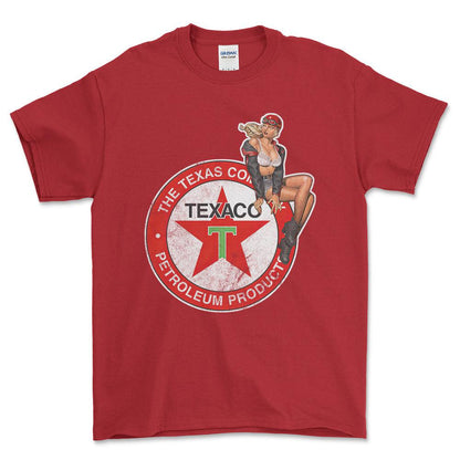 Texaco Pinup - Unisex T-Shirt , Bomuld-Beklædning-Motoroil-Rød-S-Forside-Garage Culture Shop- garage - man cave - merchandise