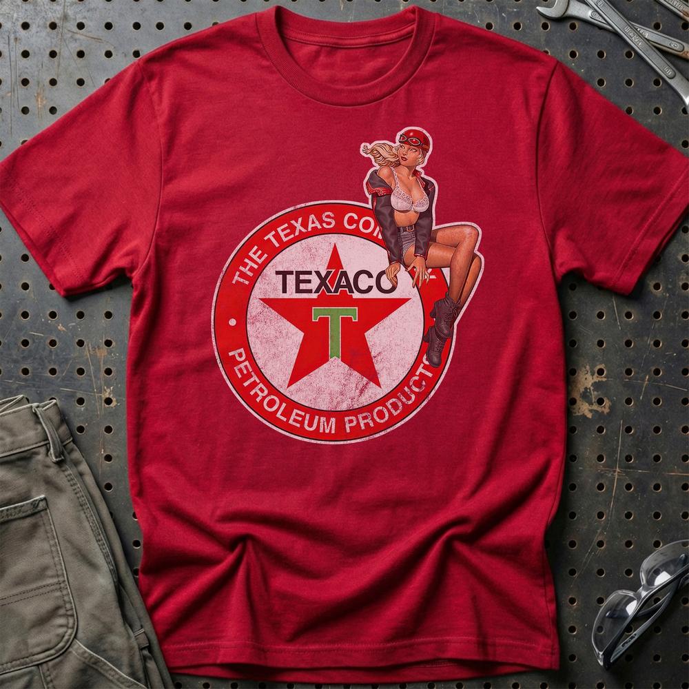 Texaco Pinup - Unisex T-Shirt , Bomuld-Beklædning-Motoroil-Rød-S-Garage Culture Shop- garage - man cave - merchandise
