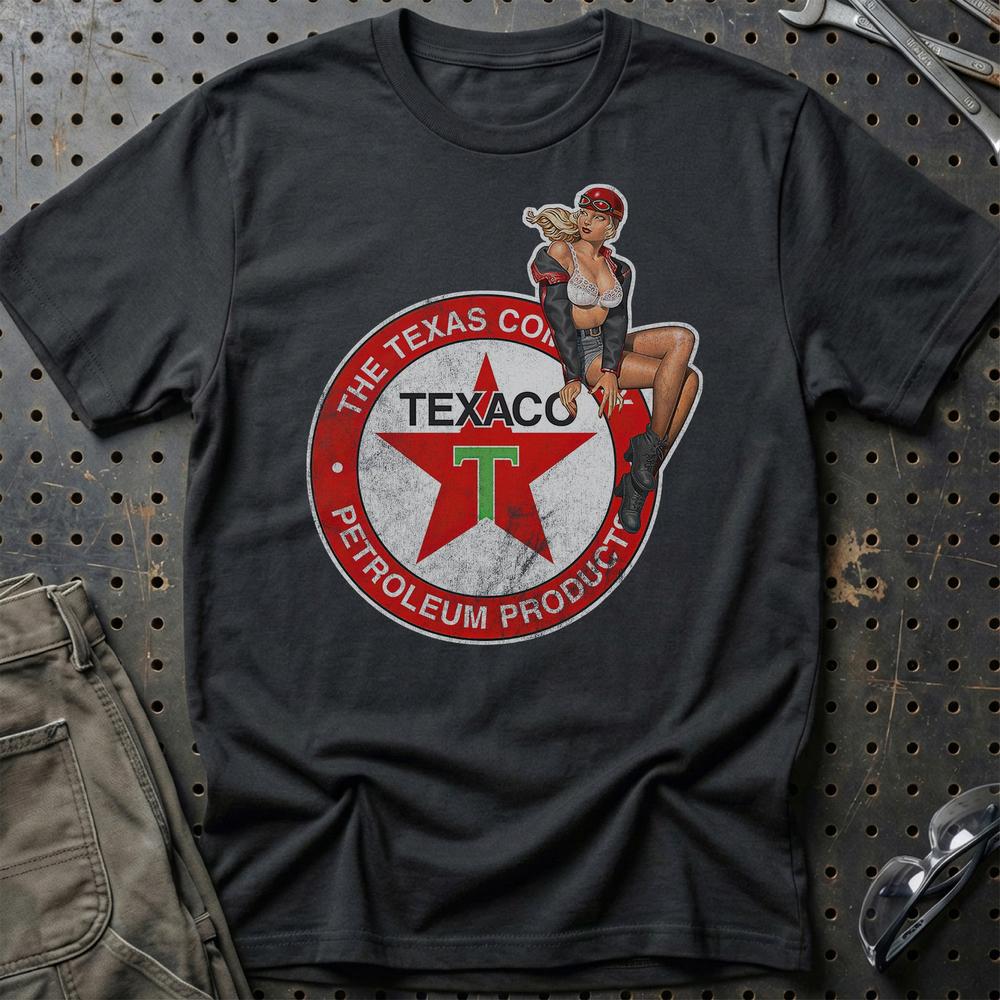 Texaco Pinup - Unisex T-Shirt , Bomuld-Beklædning-Motoroil-Sort-S-Garage Culture Shop- garage - man cave - merchandise