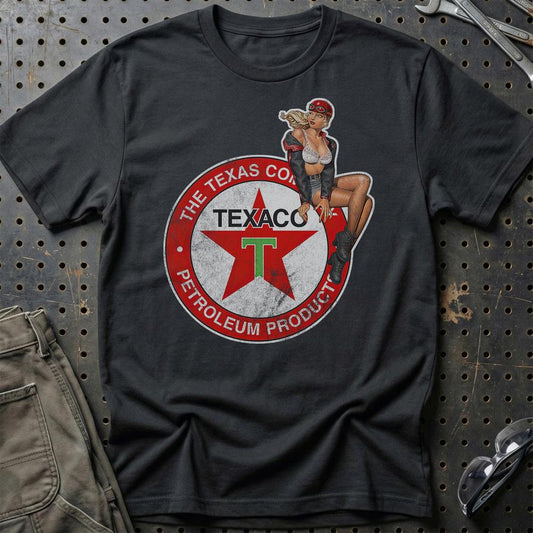 Texaco Pinup - Unisex T-Shirt , Bomuld-Beklædning-Motoroil-Sort-S-Garage Culture Shop- garage - man cave - merchandise