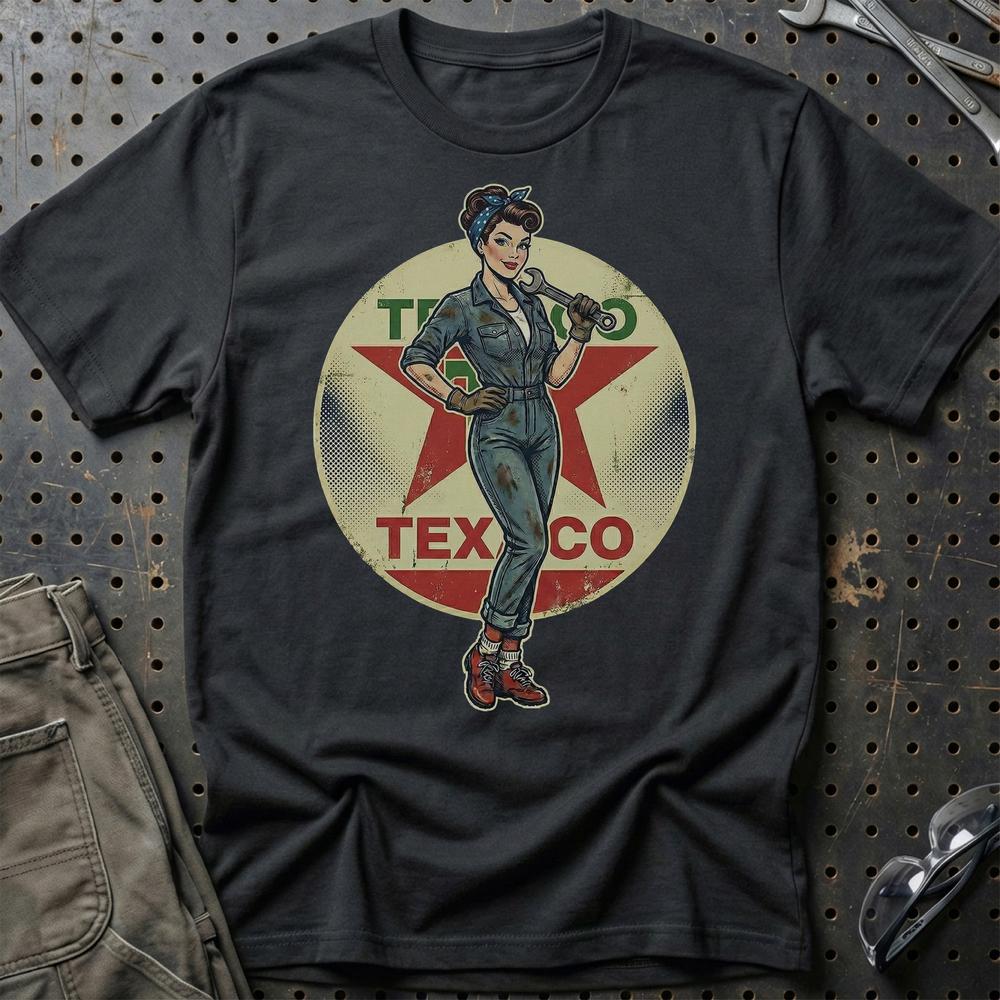 Texaco Pinup - Unisex T-Shirt , Bomuld-Beklædning-Motoroil-Sort-S-Garage Culture Shop- garage - man cave - merchandise