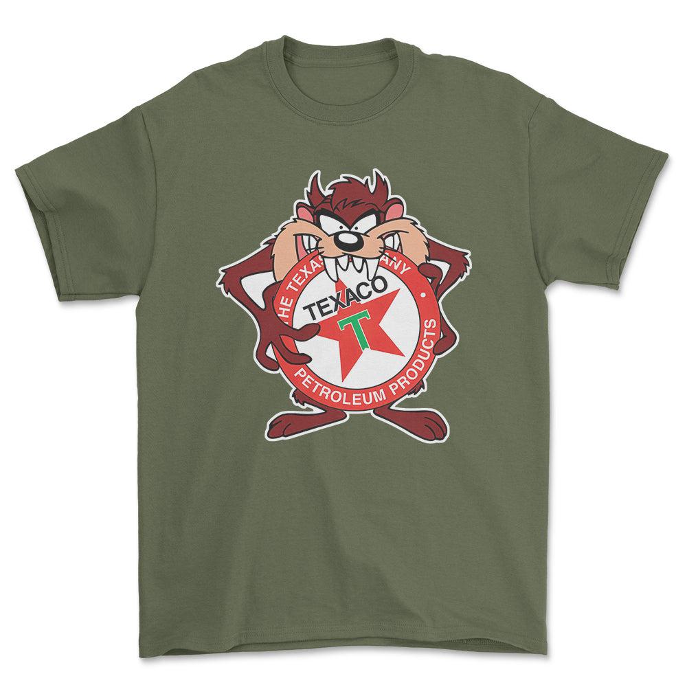 Texaco TAZ Unisex T-Shirt , Bomuld-Beklædning-Motoroil-Grøn Militær-S-Forside-Garage Culture Shop- garage - man cave - merchandise